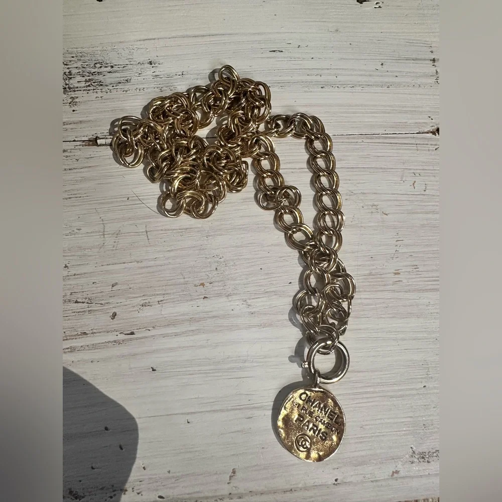 CHANEL Gold Chain Necklace with Paris Pendant